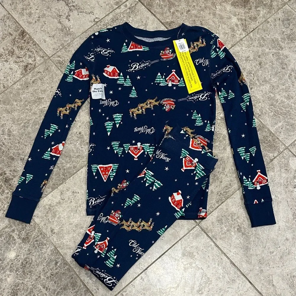 Old Navy Reindeer & Sleigh Rides Matching PJ Pajama Set Neutral NEW Snug Fit XL